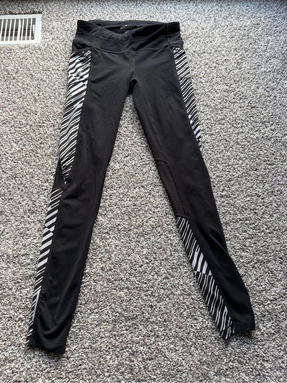 Athleta Black Zebra-Trim Performance Leggings